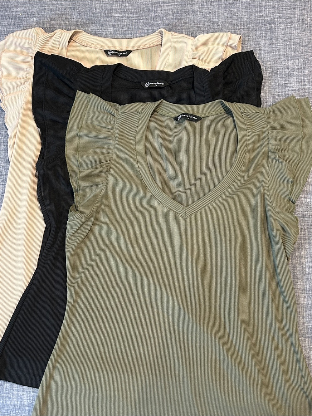 Forever 21 Olive Green Ruffle Sleeve V-Neck Tank